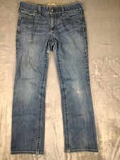 Ariat Real Mid Rise Straight Jeans Womens 32S Blue Distressed Stretch Denim