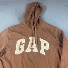 Gap Logo Hoodie Brown Fleece Pullover Sweatshirt Mens Medium Arch Logo Applique