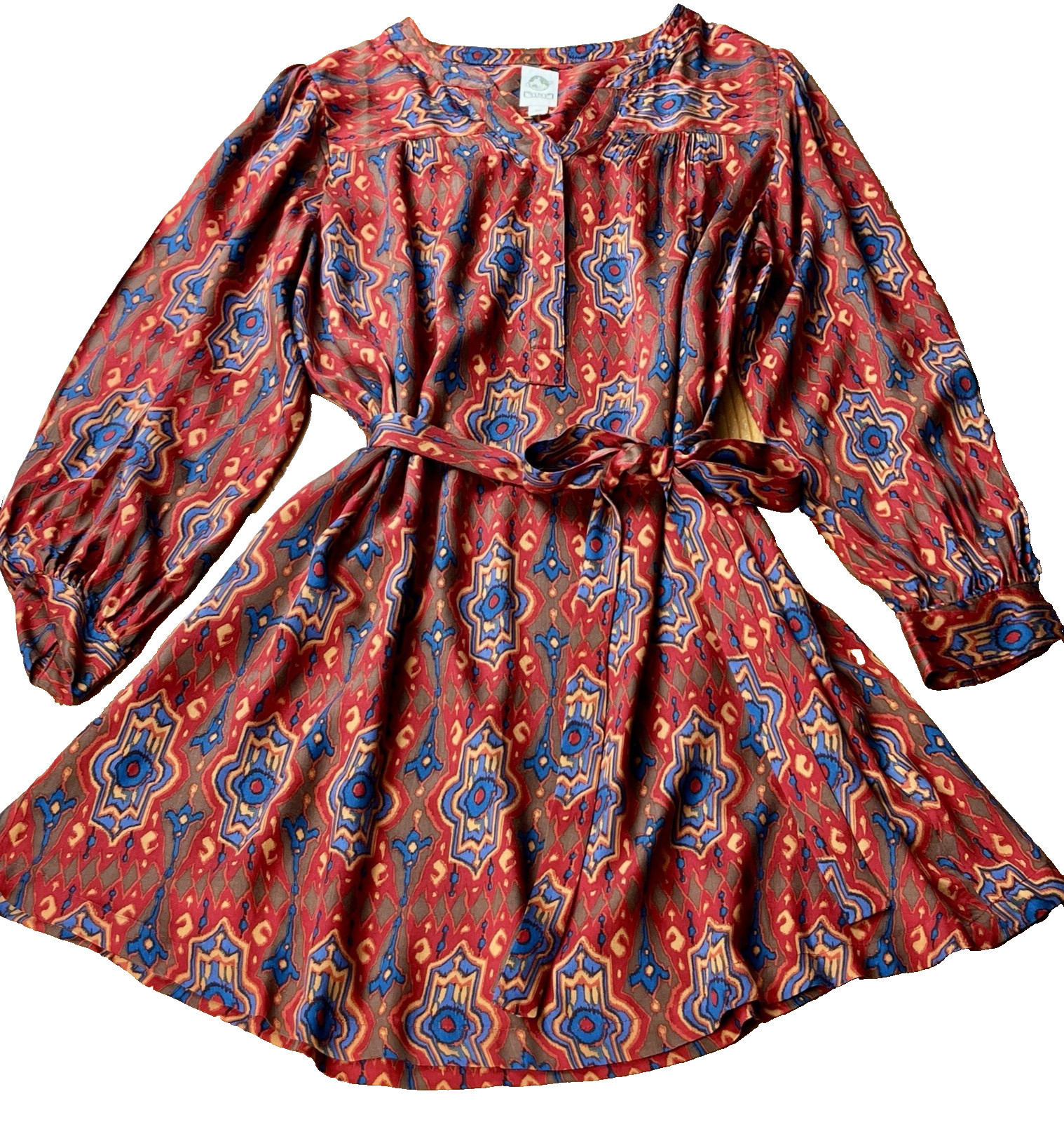 TINY Dress Medium Red Aztec Print Anthropologie R… - image 7