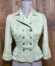 WHBM White House Black Market Cropped Jacket Petite 4P Sage Green Peplum Stretch