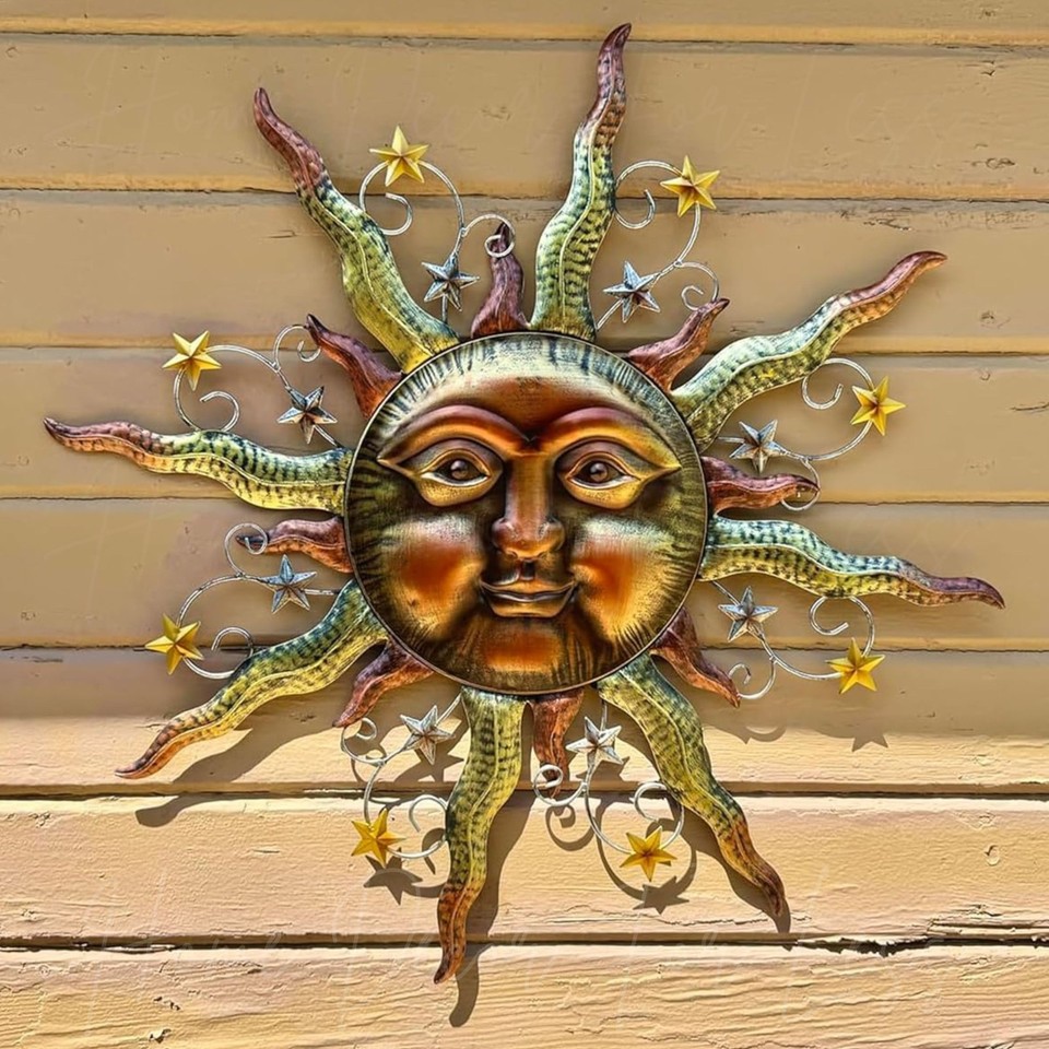 Bronze Metal Sun Stars Wall Art Garden Sculpture Indoor Outdoor Patio ...