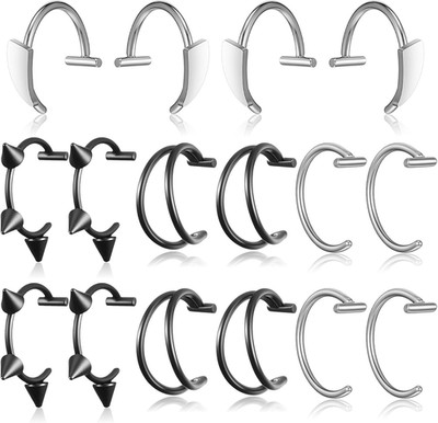 16 PCS Fake Lip Piercing Stainless Steel Clip on Vampire Snake Bite Non-Piercing