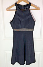 Windsor Black Halter Dress Womens S Flare Mesh Cut Outs - Little Black Dress