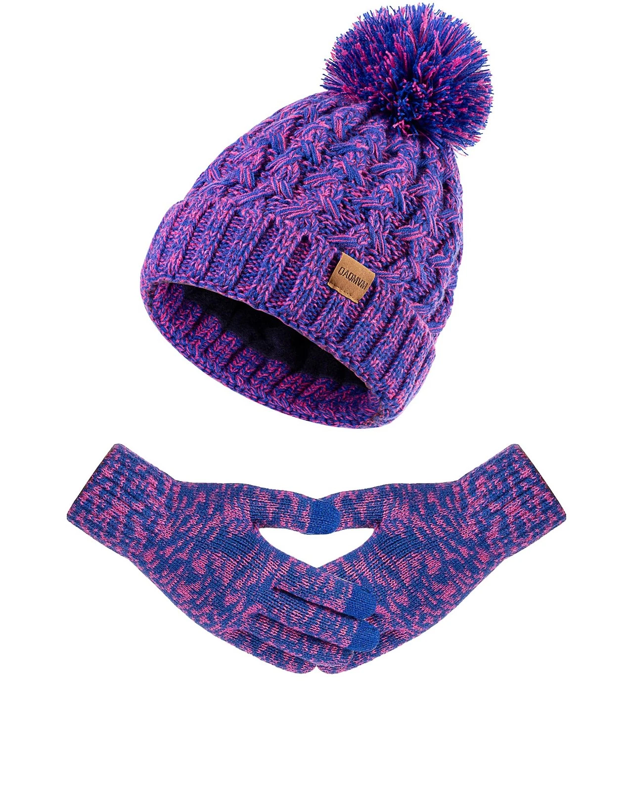 Women Winter Beanie Hat Gloves Set Pom Hat with Warm Fleece Lined Touchscreen...