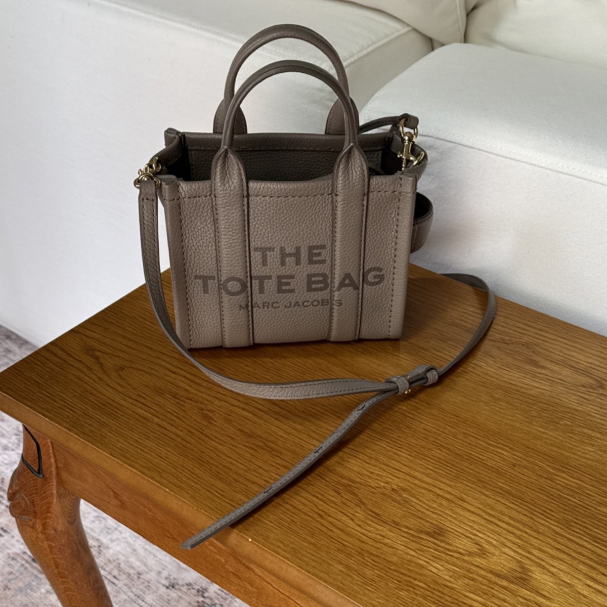 Marc Jacobs The Tote Bag Mini Gray Cement Color Zip Crossbody Tote