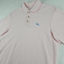 Tommy Bahama Men's Golf Sports Supima Cotton Polo Shirt Pink M Blue Fish