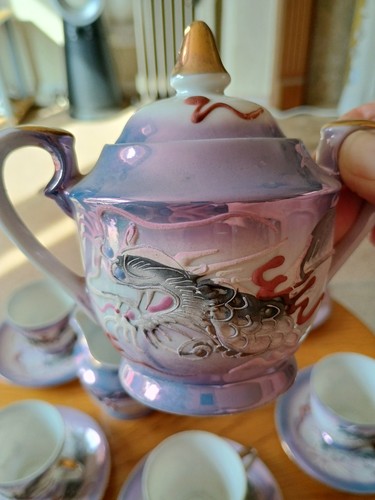 Japanese Dragon Antique Hand Painted Litophane Luster Marked Foreign Tea Set - Picture 6 of 13
