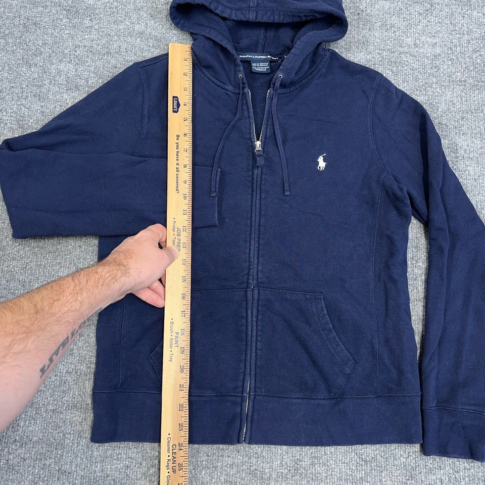 Moletom com capuz esportivo feminino Ralph Lauren L azul marinho zíper completo 100% algodão Y2K - Imagem 4 de 4