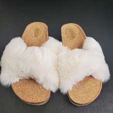 Womens Aerie Faux Fur Slides Clogs Size 6 Furry Sandals