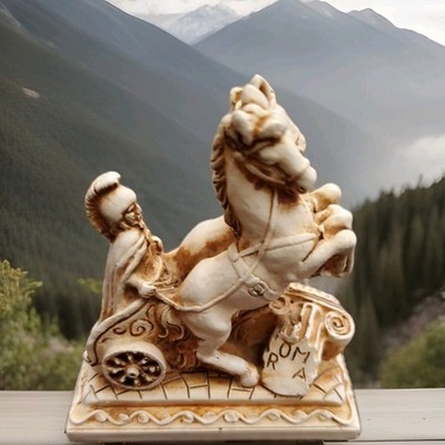 Alabaster römischer Zenturio Streitwagen Miniatur Statue Skulptur Figur Roma 3x3''