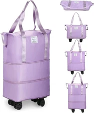VOOWO Rolling Duffle Bag, Expandable Foldable Carry On, Large Weekend Purple 
