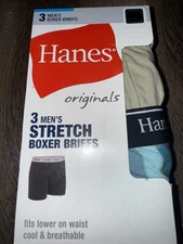 Hanes Originals ~ 3-Pair Mens Boxer Briefs Underwear Cotton Blend Stretch ~ 3XL