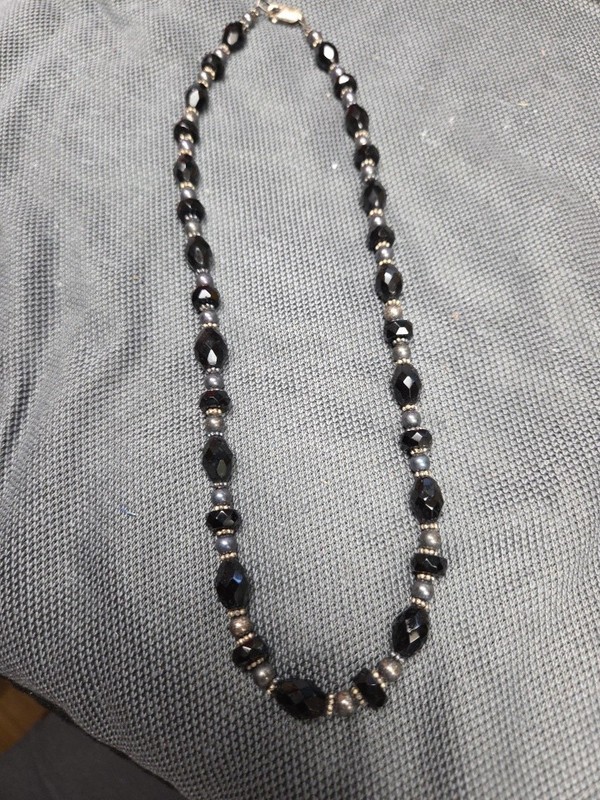 925 black and silver beaded necklace vintage