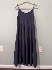 Anthropologie Moon River Blue Smock Tier Maxi Dress Beach Vacation Resort Sz XS