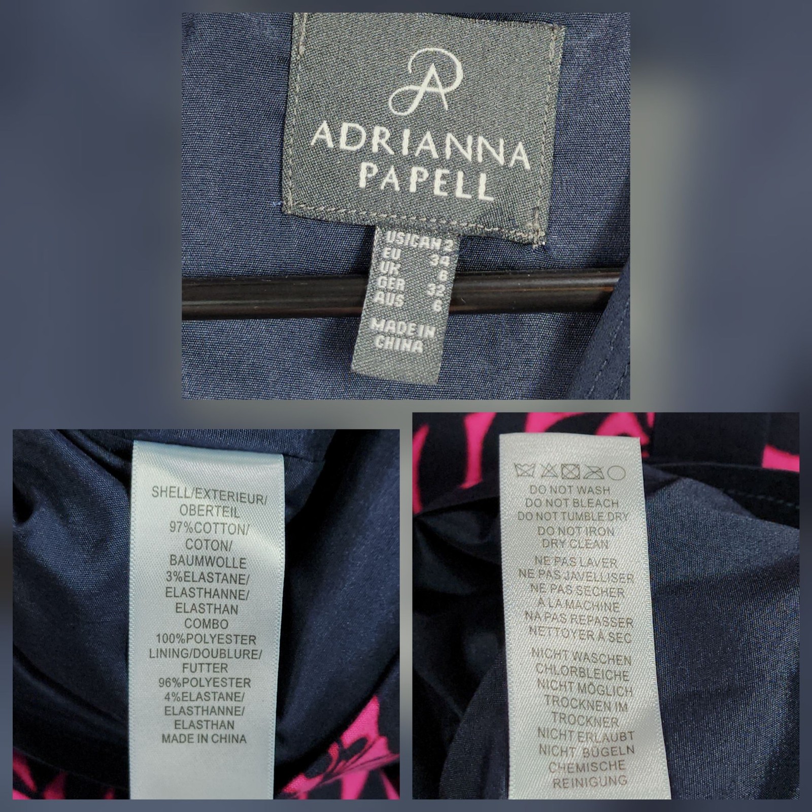 Adrianna Papell Dress Women 2 Navy Pink Floral Sheath Sleeveless Zip Back Office