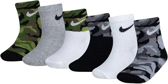 NIKE Baby 6 Pk Camo Theme Ankle Cotton Swoosh Socks Set White Blk Sz 12-24 Month
Opens in a new wind