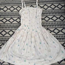 Vtg TOMMY HILFIGER Sleeveless Midi Dress Nautical Sailboats Size 8 Cotton