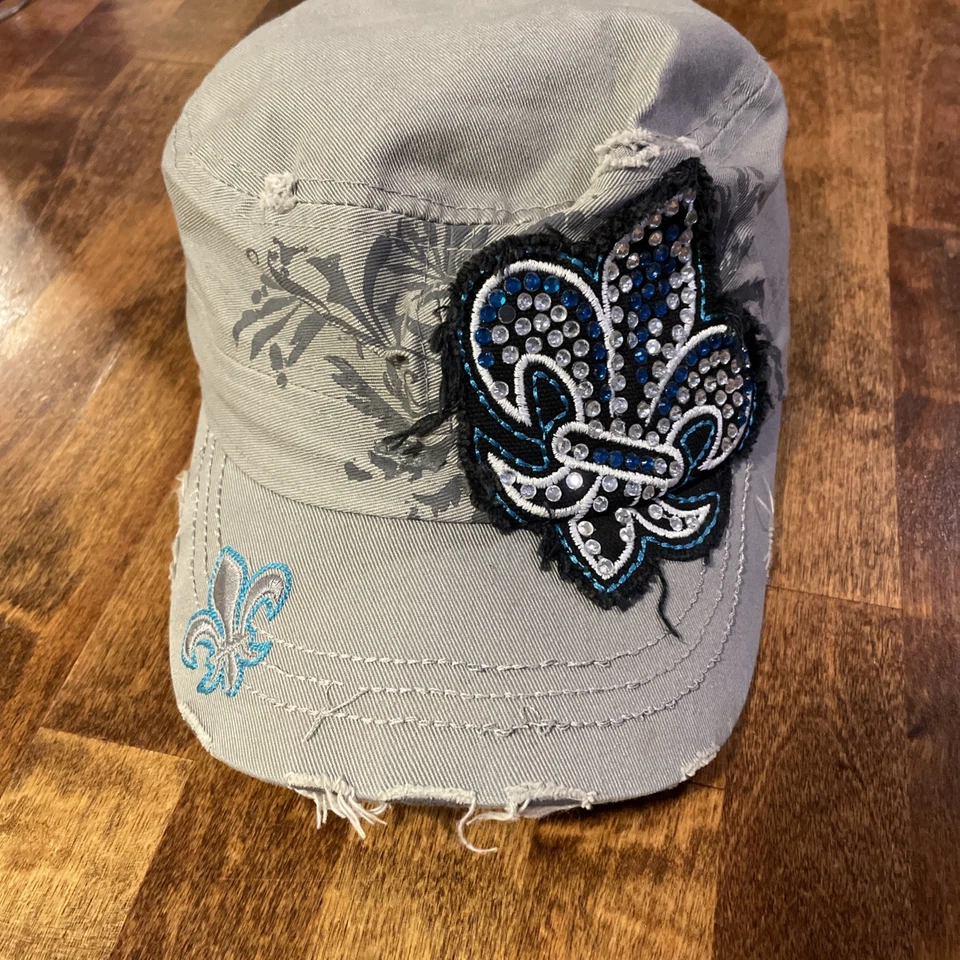 Leader LOGA Rhinestone Woman’s Gray Adjustable Distressed Bling Cadet Hat Cap - Image 2 of 4