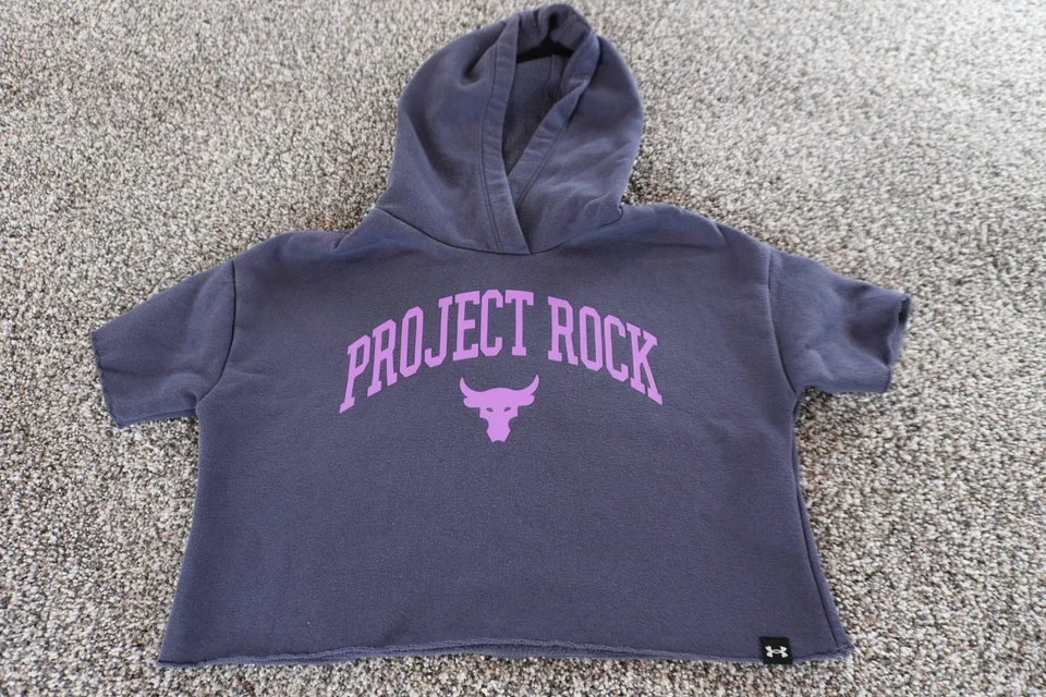 Under Armour Project Rock Sudadera con Capucha Camisa Pantalones Cortos Juveniles Pequeña Púrpura Negra Conjunto Gimnasio Foto 2 de 4