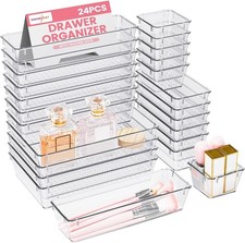 HOUSE DAY Makeup Drawer Organizer Trays 24 PCS, 4-Size Clear Drawer Organizers w
