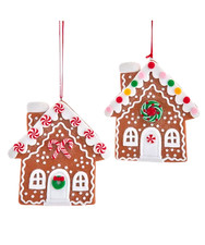 Kurt Adler Gingerbread House Ornaments 4" Christmas Tree Decoration Set of 2