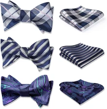 Men's Self-Tie Bow tie 3pcs Mixed Bow Ties for Men and Pocket Square Set Clas...