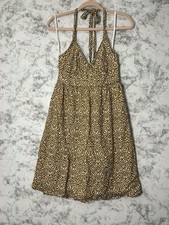J. Crew Women Brown White Halter Neck Lined Dress Size 2 100% Cotton