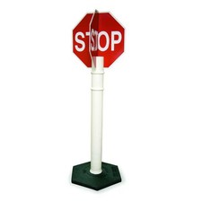 4-Way Stop Sign with Base, 56" Height, 11" Width, Plastic, Octagon, English