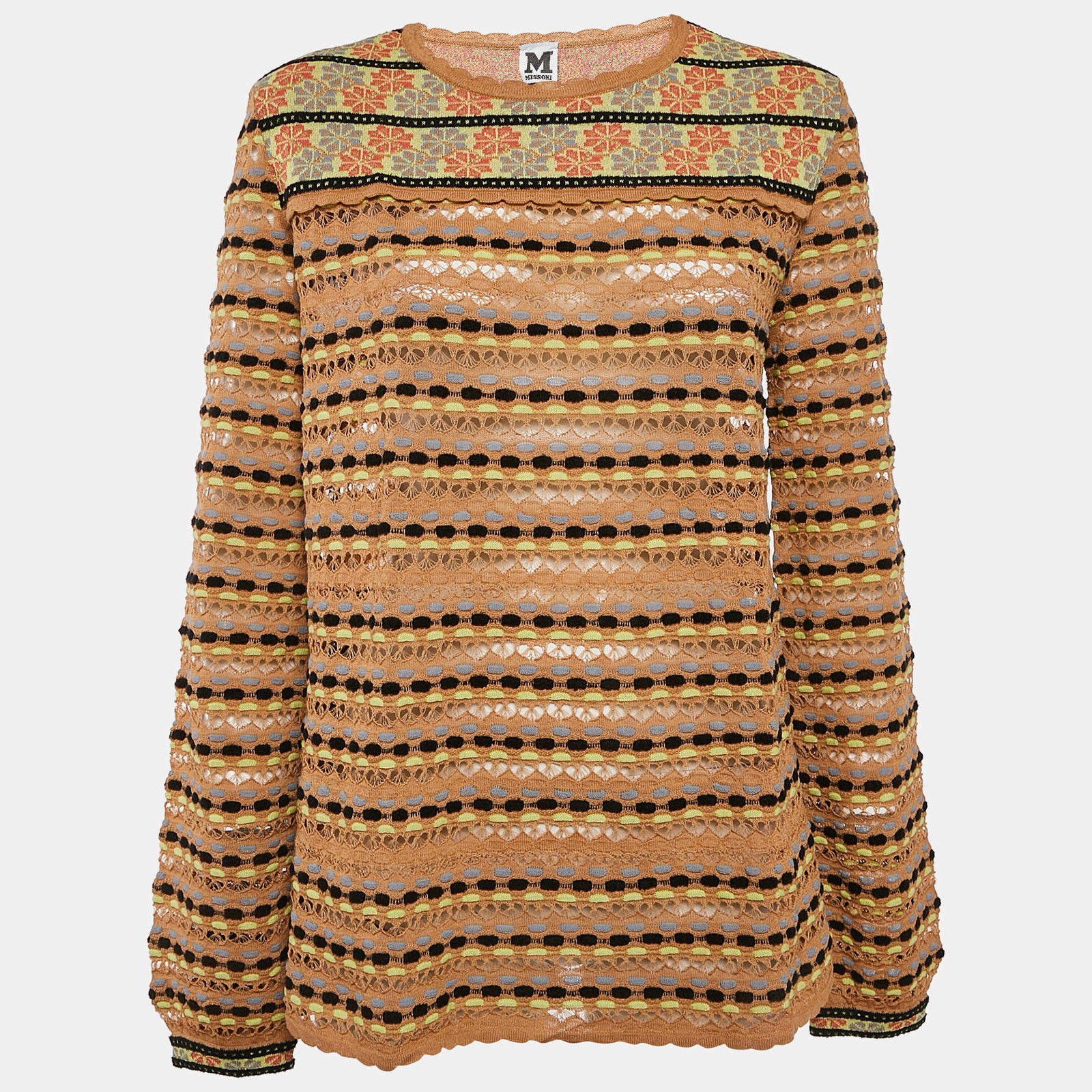 M Missoni BeigeMulticolor Patterned Knit Long Sleeve Top L