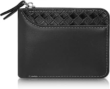 Leather Wallets for Men, Minimalist Bifold Wallet with Zipper, Small Card Holder
