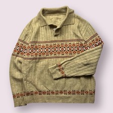 Vintage Deadstock Men s Aztec Navajo Western Knit Sweater 60s Sz Large Beige