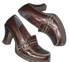 Vtg Mudd Loafer 7.5M Brown Agent Platform Pump Buckle Chunky Heel Grunge Y2K 90s