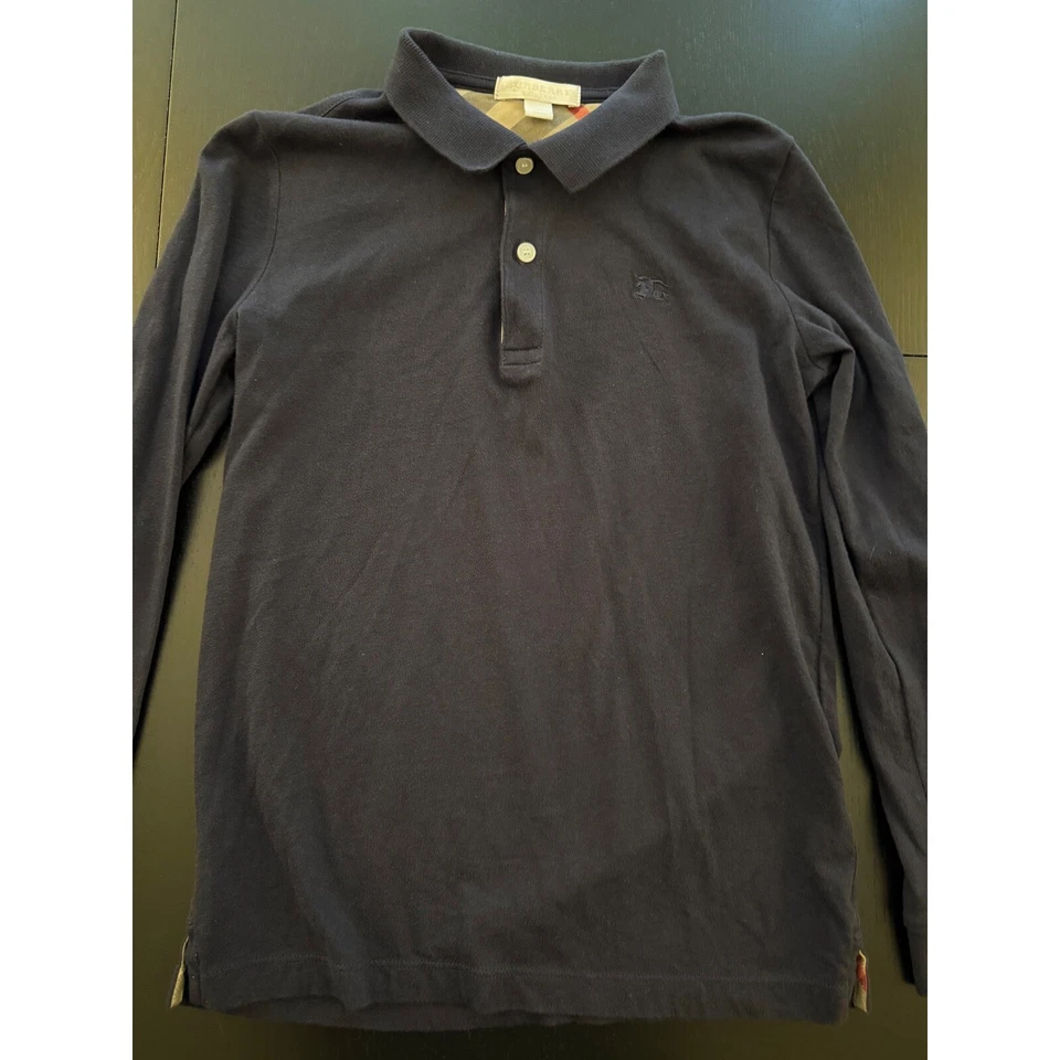 Camisa Polo Burberry Niñas Cuello Cuadros Talla 10Y Azul Marino Juvenil Algodón Manga Larga Foto 3 de 4