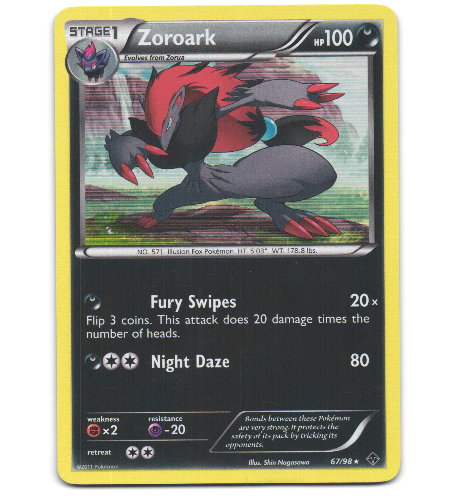 Pokemon 2011 Moderate Play Zoroark Emerging Powers Holo 67/98 Card