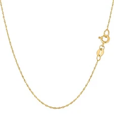 10k Yellow Real Gold Rope Chain Necklace, 0.5mm (16 Inch)