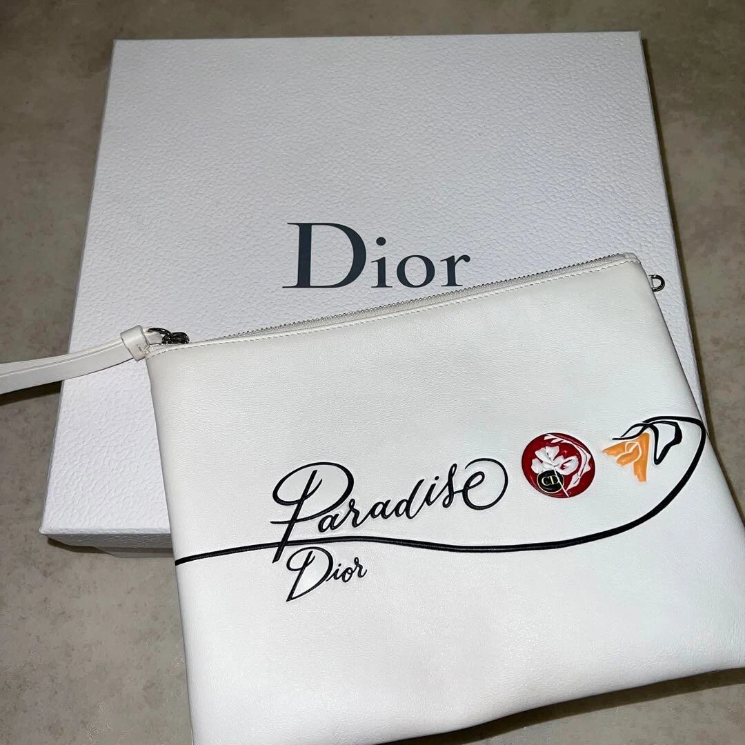 Rare sac pochette Christian Dior logo cuir blanc collection paradis avec boîte