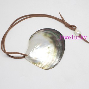 pendant 60mm shell pearl necklace mother leather brown 70mm