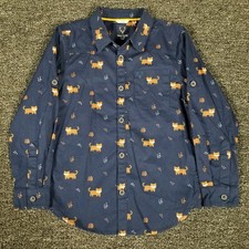 Allen Solly Button Up Shirt Boys 5/6 Blue Allover Cat Print Sport School Top