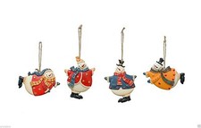 Set Of 4 Christmas Tree Ornament Wood and Resin Flying Snowman Christmas Decor
