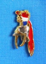 CASQUE TROMPETTE MAJOR GARDE RÉPUBLICAIN À CHEVAL PLUMET TRICOLORE CRINIÈRE ROUG