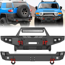 For 2007-2014 Toyota FJ Cruiser Front /Rear Bumper w/ Winch Plate D-rings, Black