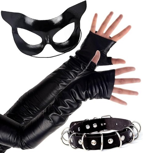 OLYPHAN BLACK CAT COSTUME SET FOR ADULT - HALLOWEEN, LEATHER ACCESSORY KIT