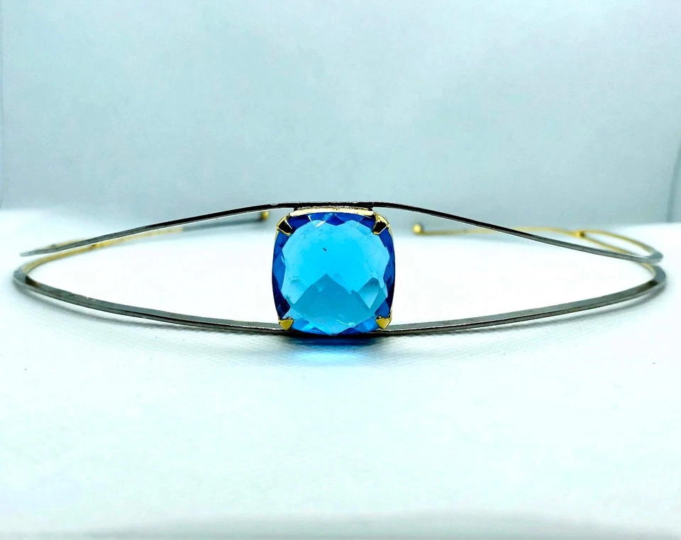 Diadema princesa Costozon cojín de 20 quilates topacio azul plata de ley 925 Foto 3 de 4