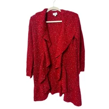 Sioni petite Knitted cardigan Front shawl collar Red with white and black Petite