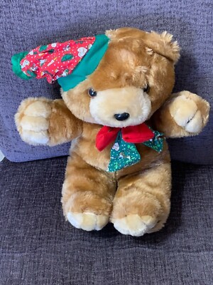 Plush Christmas Teddy Bear 10'' Tall Sitting Down By Cuddle Wit 
