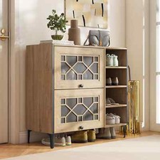 Freestanding Shoe Organizer Shoe Storage Cabinet-Oak