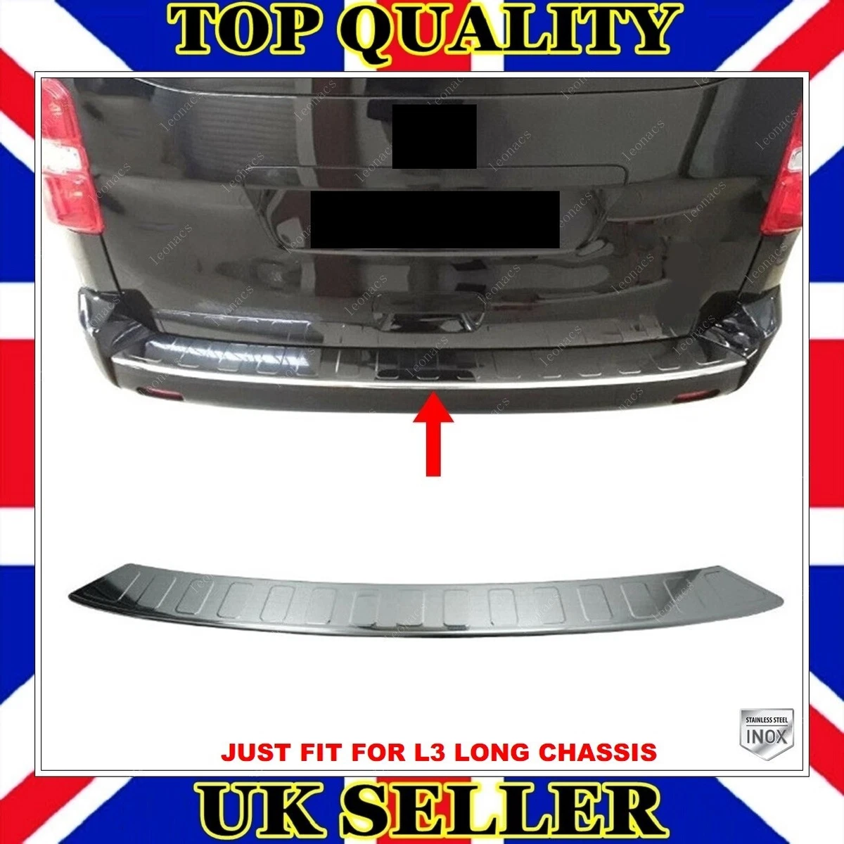 Chrome Rear Bumper Protector For PEUGEOT EXPERT 2016 UP L3 LONG