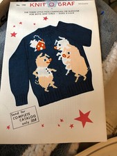 Knit-O-Graf 190 Three Little Pigs Sweater Knitting Pattern New Size 2-4-6-8