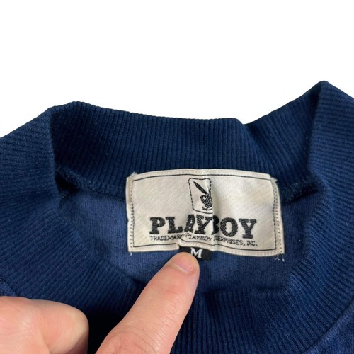 Playboy Vintage Blue Velvet Argyle Spellout Sweater `Pullover 80s 90s Rare Medium - Bild 9 von 9