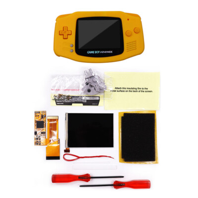 Pre-cut Yellow shell +Yellow Button IPS v2 Screen backlight mod For Game Boy GBA